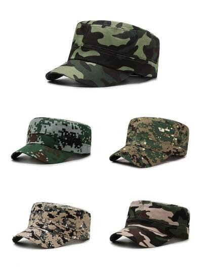 1pc Men's Spring/Autumn Camouflage Flat Top Hat, Sun-Shading Student Camo Cap