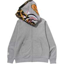 Bape A BATHING APE FW25 Half Camouflage Double Hooded Sweatshirt With Shark Logo On Cuffs, Men's - 灰色 - 查看 2