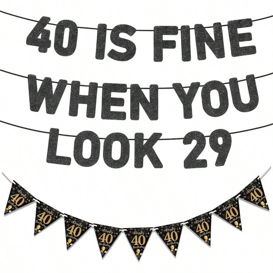 40th Birthday, Happy 40th Birthday 2pc Set, Letter And Pennant Men, 40th Birthday Decorations - Red - 查看 1