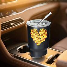 30oz Stainless Steel Tumbler Black White Options,  Duck Heart Pattern Print Design Graphic Cups, Insulated Travel Coffee Mug With Lid And Straw , Double Wall Vacuum Reusable Travel Cups, Funny Birthday Party Gift For Women & Men - 黑色 - 查看 2