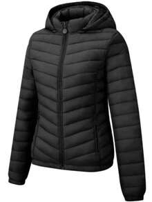 Women's Puffer Jacket With Removable Hood, Suitable For Cold Weather, With A Gominho Style Detail. - Black - View 8