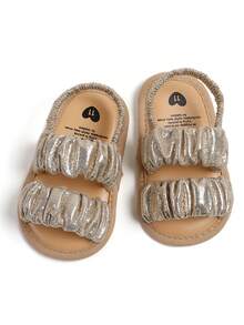 Newborn Infant Girls' Summer Sandals With Flower Bow Soft Bottom Wedding Dress Flat Shoes, Infant Toddler Crib Shoes - Gold - View 4