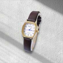 Small Square Women's Watch, Colorful Leather Strap. - Brown - View 1