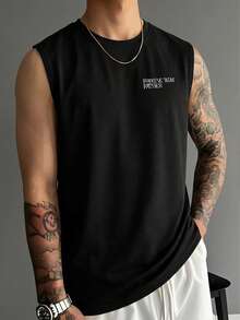 Men's Fashionable Versatile Jesus Print Round Neck Tank Top, Summer - Black - View 2