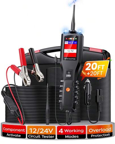  ANCEL PB100 Automotive Power Circuit Probe, 12-24V DC Car Electrical System Diagnostic Test Tool, A-C D-C Current Resistance Continuity Load Circuit Tester, Digital Volt Meter Ohmmeters, Battery Tester, 40FT Cable, Household Tools, Auto Repair Tools, A Great Gift For Husband And Friend.