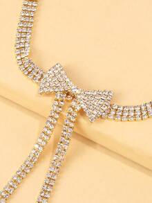 1 pieza Cadena de cintura con borla y lazo de strass, cinturón de moda con colgante, accesorio sexy para bikini, playa, ropa de resort - Dorado - Ver 4