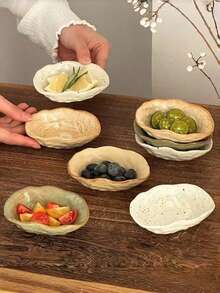1pc Asymmetrical Shaped Ceramic Small Plate, Japanese Retro Style Dessert Snack Cake Plate, Rustic Ceramic Small Dish, Suitable For Restaurant, Living Room, Kitchen, Cafe - Multicolor - View 1