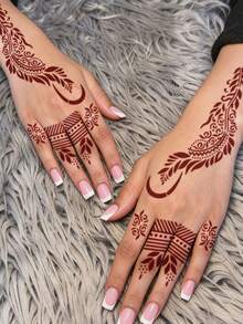 1 件情人节/斋月指甲花临时纹身贴纸，红色蕾丝花卉螺旋指甲花/新月美甲设计，时尚手部和指甲艺术假纹身 - 临时纹身 - 适合生日、婚礼、派对装饰，持续 3-5 天。 - 紅色 - 查看 4