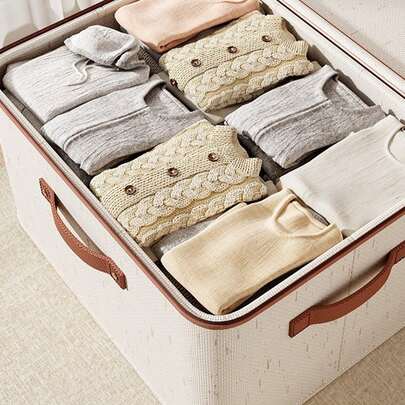 1pc Beige Linen Zipper Storage Box Cover - Foldable, Washable, Suitable For Wardrobe Storage Boxes, Clothes, Underwear, Socks, Suitable For Home And Study Supplies And Accessories Storage Box. Wardrobe Storage Set