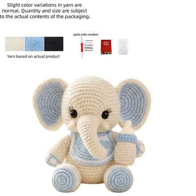 1 Set Animal Crochet Knitting Kit, Beginner Adult Crochet Set With Detailed Written Instructions, Milky Blue Elephant DIY Crochet Kit, Cute And Fun Spring/Summer Home Decor, Birthday/Valentine's Day/Easter Gift