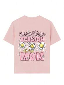 Tween Girl Funny "MINIATURE VERSION OF MY MOM" Cartoon Print T-Shirt, Suitable For Girls' Daily Wear, Mother-Daughter Matching And Special Occasions, Cute And Fashion Top For Girls In Summer - Pink - View 7