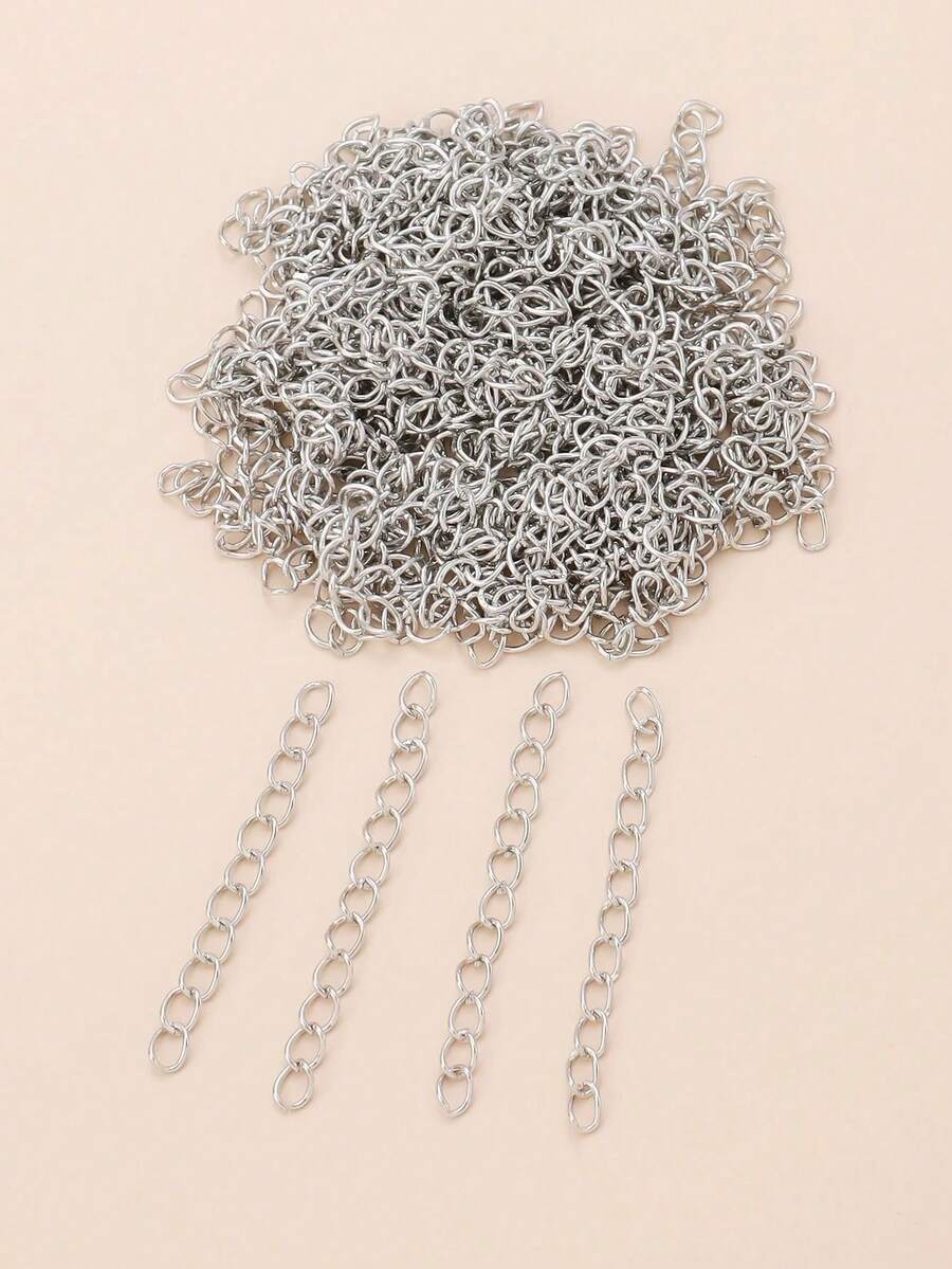 100 piezas/Set Extensor de cadena de aleación, accesorios de extensión de cadena para hacer joyas de collar/pulsera/tobillera, adecuado para mujeres manualidades de joyería - Plateado - Ver 1