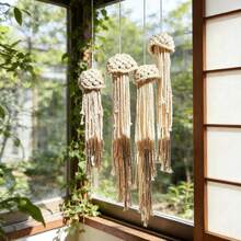 1pc Macrame Wall Hanging, Bohemian Handwoven Aerial Decor, Indoor Outdoor Tassel Ornament, Suitable For Various Scenes - Beige - View 3