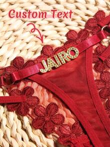 Quần lọt khe ren đính chữ pha lê cá nhân hóa, quần bikini nữ in tên theo yêu cầu, quần lót tam giác chữ T, món quà hoàn hảo cho bạn gái hoặc vợ, thích hợp cho Ngày Valentine, Giáng sinh, Halloween, Lễ Tạ ơn, Sinh nhật hoặc Kỷ niệm, đồ dùng du lịch, sự thanh lịch của ren. - Màu Đỏ Sâu - Xem 4