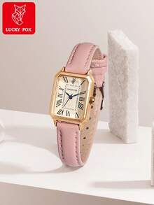 LUCKYFOX Women's Vintage Square Roman Numeral Quartz Watch With Textured Strap, Elegant Wristwatch Suitable For Daily Wear And Social Occasions, Refined Gift For Birthday And Holidays - Brown - View 14