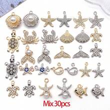 5/30 Peças Sortidas de Encantos de Animais Marinhos de Cristal e Strass, Tartaruga, Concha, Estrela-do-mar, Peixe, Pingentes Pendurados para Pulseiras, Colares, Brincos, Fabricação e Artesanato - Multicolorido - Visão 39