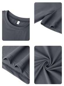 Women's Letter Print Round Neck Short Sleeve-Shirt, Casual Loose Versatile Vacation Style Top, Suitable Daily Wear, Vacation And Summer Fashion - 深灰色 - 查看 2