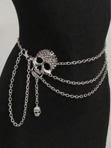 1pc Fashion Skull Waist Chain For Women, With Spikes And Multi-Layer Rivets, Halloween Waist Chain - A - View 6