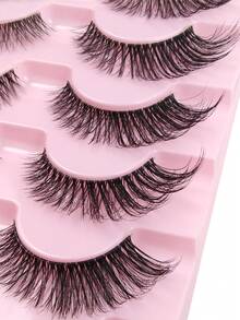 Hinarin 7对D卷翘假睫毛，自然妆效，仿貂毛材质，蓬松柔软，3D猫眼效果，纤细轻盈，适合女性化妆。 - 黑色 - 查看 6