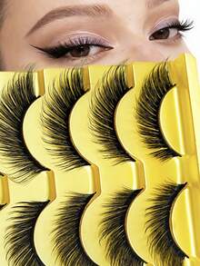 5 Pairs Mango Shaped False Eyelashes, Natural 8D Faux Rabbit Hair Eyelashes, Angel Wing Long Thick Strip Eyelashes, Suitable For Daily Makeup - View 1