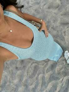 Vivid Style 女装，百搭时尚，适合海滩度假、派对、生日、优雅假日、性感休闲、修身显瘦的亮片紧身无袖针织蓝色连衣裙，约会装扮，夏季长裙 - 薄荷藍 - 查看 5