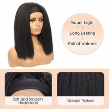 (Natural Black, 14 Inch) Curly Straight Hair Headband Wig, Synthetic Straight Bobo Wig Soft Natural No-Glue Headband Wig, Suitable For Daily Use Or Parties - Black - View 3
