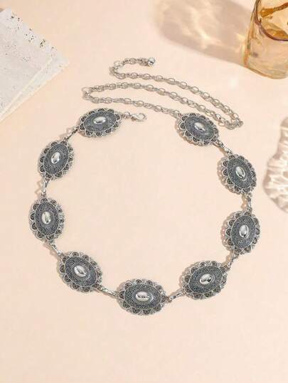 1pc Plus Size Women's Vintage Engraved Buckle Distressed Western Belt