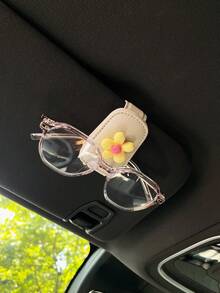 Flower Decor Car Visor Clip, Fashion Glasses Storage Holder With Magnetic Attachment - A - View 10