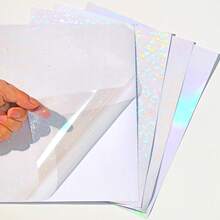 4 Assorted 20/40 Sheets A4 (8.3x11.7 Inches) Holographic Vinyl Sticker Paper, Transparent Holographic Vinyl Laminate, Transparent Overlay Self-Adhesive Waterproof Sticker Paper - Gem, Polka Dot, Rainbow, Star - Mix - View 4