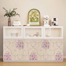 复古花卉图案不干胶纸，黄色底米色花朵乙烯基材质，可撕贴，适用于抽屉、梳妆台等，家居装饰，尺寸45厘米 x 100/300/500厘米 - 米色2 - 查看 11