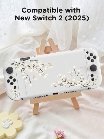 1pc Floral White Magnolia Pattern Switch Protective Case, Suitable Compatible With Switch OLED And Switch Console, Made Of Soft TPU Material, No Need To Disassemble, Anti-Fall And Dust-Proof, Multiple Colors Available, Ideal Gift Compatible With Switch Gamers, Elegant And Fresh Switch Protective Case