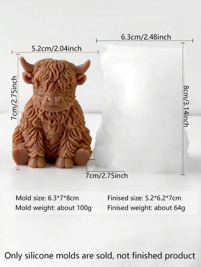 Healing Highland Cow Silicone Candle Mold | Cute Calf Shape, Handmade Scented Candle DIY Preferred, Scottish Highland Cow 3D Silicone Mold For Candle Making, Plaster Decor, Easily Replicate Soft Fur Texture, Smooth Demolding, Easy Cleaning, Suitable For Beginners