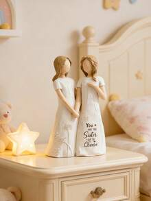 Elegante scultura in resina di sorelle, decorazione fatta a mano che rappresenta il legame emotivo, stile francese crema per la decorazione della casa, regalo di compleanno per le sorelle, memoriale per amiche strette, scultura d'arte raffinata per il soggiorno, la camera da letto o il tavolo da toeletta, decorazione interna a tema dell'amore familiare - A - Visualizzare 5