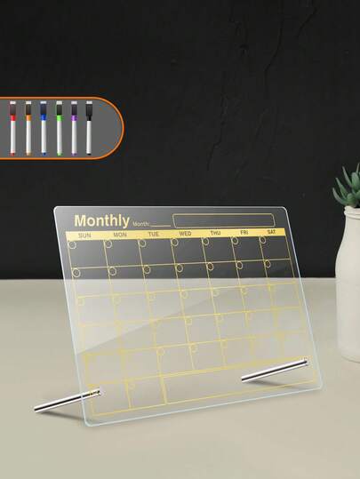 1개 데스크탑 골드 컬러 주간 및 월간 플래너 화이트보드, 지울 수 있는 쓰기 보드 (화이트보드 마커 66개 포함)