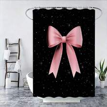 1/4pcs Pink Ribbon Bow Pattern Bathroom Set, Including Shower Curtain, Bath Mat, Toilet Lid Cover, And U-Shaped Mat - A - View 17