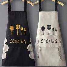 1pc Kitchen Apron With Knife & Fork Pattern, Large Pocket, Wipe Hands Details, Household Cleaning Essential - Multicolor - View 9