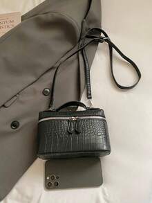 Dedoo 1个女士纯色PU方形斜挎包，小巧手提包，适合日常时尚搭配，时尚奶油黄 - 黑色 - 查看 10