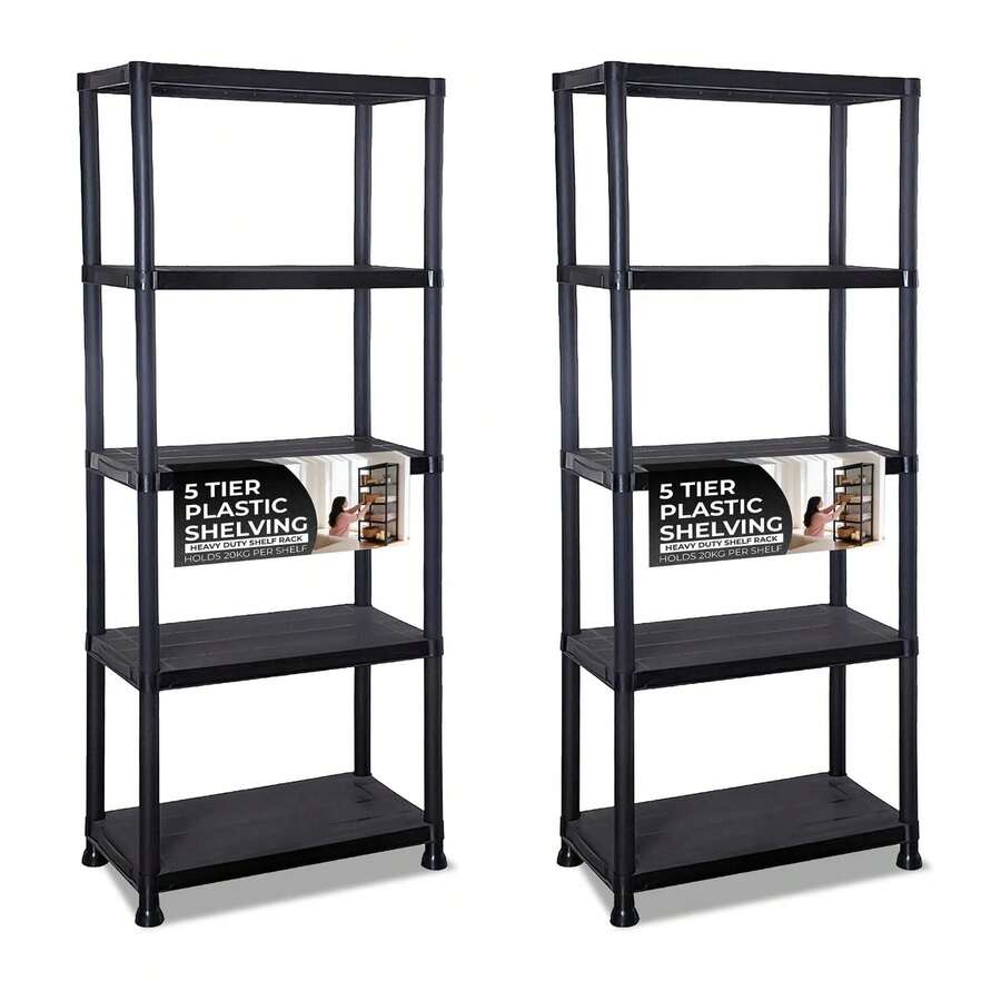 NEW! 2x 5 Tier Black Plastic Heavy Duty Shelving Racking Storage Unit - Multicolor - View 1