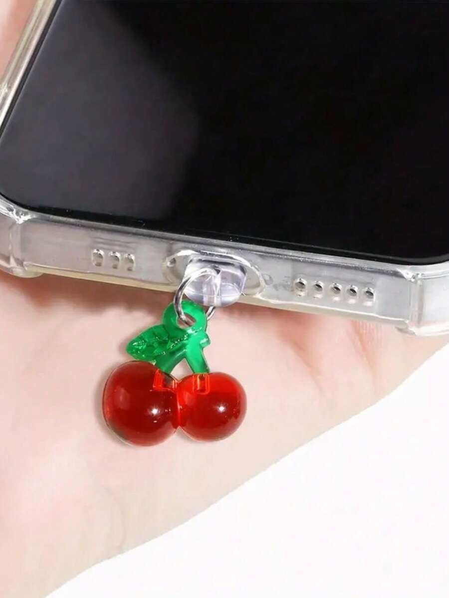 1 pieza Tapón antipolvo de silicona con colgante de cereza roja, compatible con interfaz de /Tipo-C, previene que el polvo entre en el puerto del teléfono - cereza - Ver 1