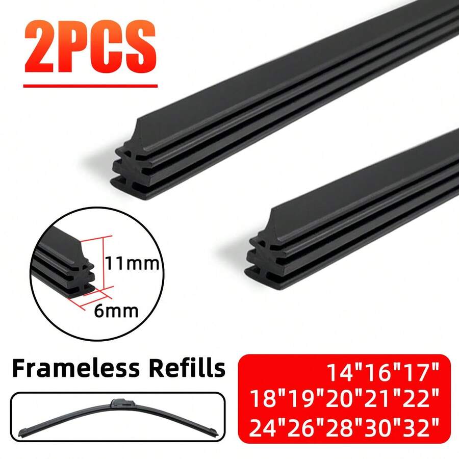 2条装橡胶条替换件，尺寸可选14"16"17"18"19"20"21"22"24"26"28"30"32"，适用于汽车挡风玻璃雨刮器，通用汽车雨刮片，无骨橡胶条，汽车配件 - 2pcs - 查看 1