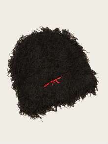 1pc Autumn And Winter Warm Windproof Short-Haired Knitted Hat With Embroidered Logo, Knitted Hat, Fluffy Hip-Hop Cycling Hat - Short-haired Rifle - View 5