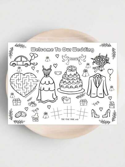 10pcs DIY Wedding Word Spelling & Number Games Suitable For Wedding Party Favors, Activity Placemats With Heart/Cake Tables For &, Interactive Guest Entertainment, Paper Tableware For Wedding Reception Games And Guest Engagement
