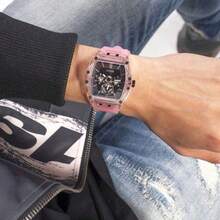 Guess New Men's Fashion Quartz Watch, Multi-Functional Three-Dial Design, Silicone Strap, Great Value, Minimalist Versatile, Suitable For Valentine's Day Gift, Birthday Gift And Daily Wear - GW0032G1 - Pink - View 2