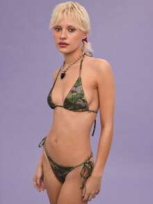 Camouflage Print Triangle Bikini Set Beachwear Vacation Wear Casual Wear Y2K Retro Camouflage Print Holiday Outfit - Màu hỗn hợp - Xem 5