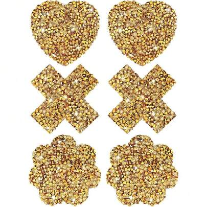 3 Pairs Rhinestone Pasties Sticky Bra Reusable Pasty Breast Covers Waterproof Boob Stickers For Women,41550115