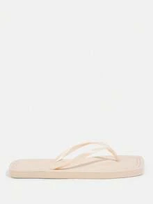 1 Paar Damen Flache PVC Dünne Riemen Flip-Flops, Elegant Lässig Einfarbig Quadratische Zehenpartie Weiche Sohle Leicht Schnelltrocknend, Sommer Strand Urlaub - Flip Flops - Übersicht 6