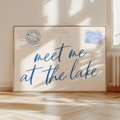 1pc Lakeside Meeting Printed Postcard, Canvas Wall Art, Fashion Girl Art, Inspirational Quote Art, Home Decor, Hanging Canvas
