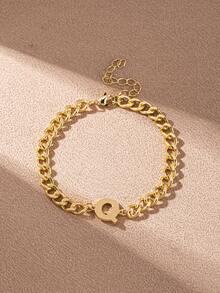 1pc Minimalist Stainless Steel Letter A-Z Bracelet, Fashionable Daily Wear Gift For Friends - Yellow Gold - View 20