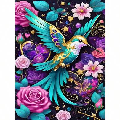 1pc [30*40cm/11.8*15.7in]5D Acrylic Diamond Painting Kit, Hummingbird & Floral Pattern, Suitable For Adult Beginners DIY Mosaic Diamond Art, Full Drill Handmade DIY Diamond Painting, Decor For Living Room, Bedroom, Office Wall, Surprise Gift For Family And Friends, Frameless