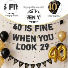 40th Birthday, Happy 40th Birthday 2pc Set, Letter And Pennant Men, 40th Birthday Decorations - Red - 查看 3
